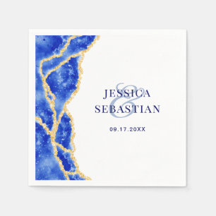 Serviette En Papier Elégant Mariage d'âge Royal Bleu et Or Blanc