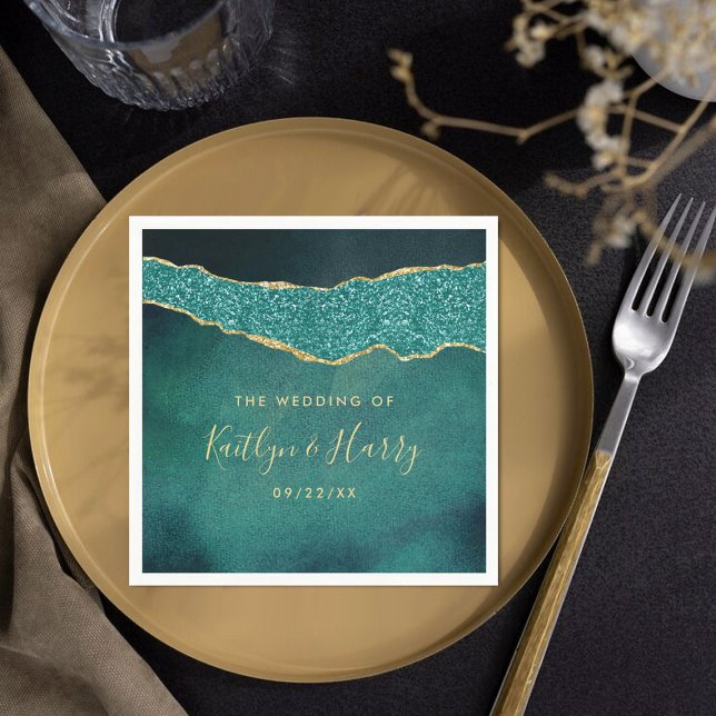 Serviette En Papier Élégant Mariage d'âge Turquoise & Or (Créateur téléchargé)