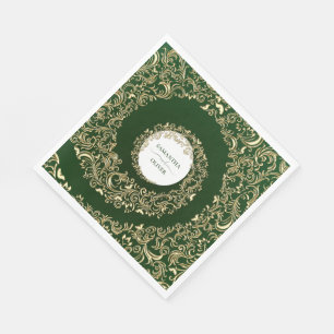 Serviette En Papier Élégant Mariage damassé verte