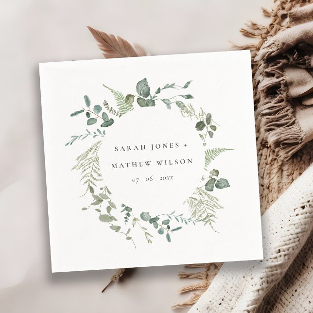 Serviette En Papier Elégant Mariage d'aquarelle d'Eucalyptus Botanique (Créateur téléchargé)