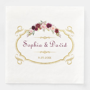 Serviette En Papier Élégant Mariage de automne floral de Bourgogne Mar