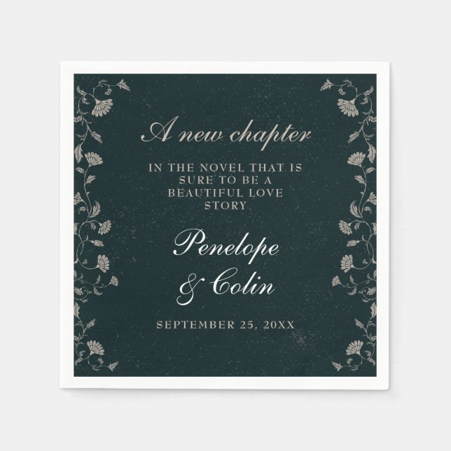 Serviette En Papier Élégant Mariage de bibliothèque Vintage noir et br (Devant)