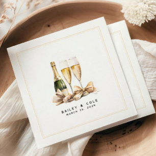Serviette En Papier Elégant Mariage de Bow Champagne Aquarelle