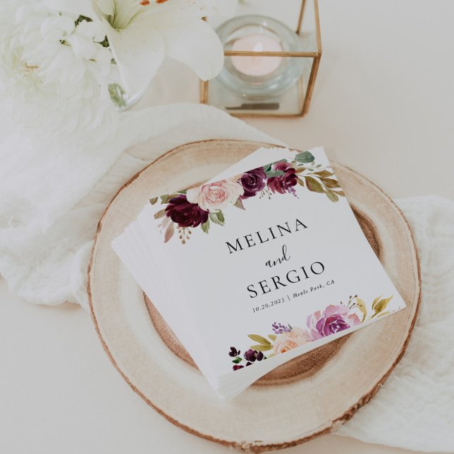 Serviette En Papier Élégant Mariage de calligraphie de fleurs multicol (Créateur téléchargé)