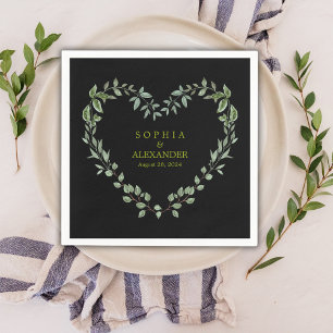 Serviette En Papier Elégant Mariage de coeur de verdure Personnalisé