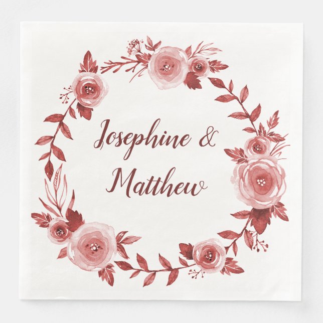 Serviette En Papier Élégant Mariage de couronne Rose de Bourgogne (Devant)