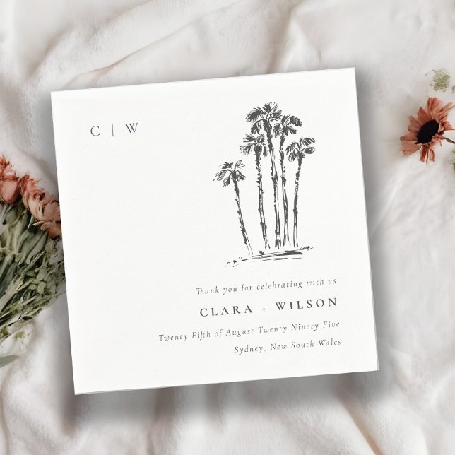 Serviette En Papier Élégant Mariage de croquis de palmier côtier tropi (Créateur téléchargé)