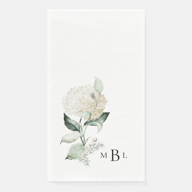 Serviette En Papier Élégant Mariage de feuillage et d'hydrangée (Devant)