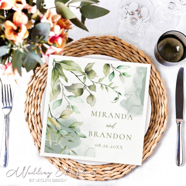 Serviette En Papier Élégant Mariage de feuillage Eucalyptus Vert Sage (Créateur téléchargé)