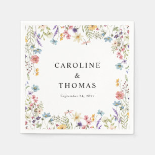 Serviette En Papier Élégant Mariage de Fleur sauvage lunaire