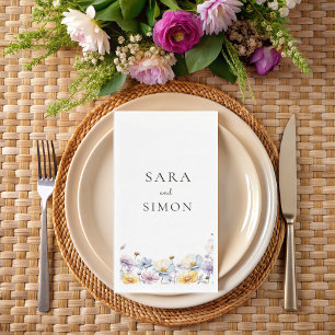 Serviette En Papier Élégant mariage de Fleur sauvage lunatique minimal