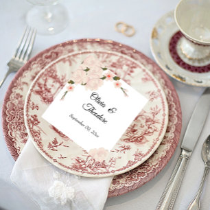 Serviette En Papier Élégant Mariage de fleurs florales rose pâle roman