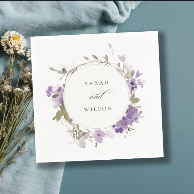 Serviette En Papier Élégant Mariage de germe de prairie rustique Lilac (Créateur téléchargé)