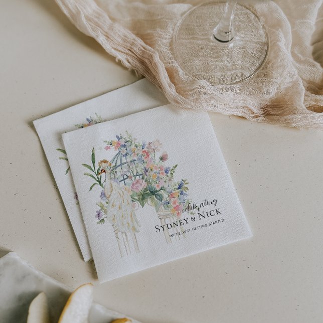 Serviette En Papier Élégant Mariage de jardin de paon (Créateur téléchargé)