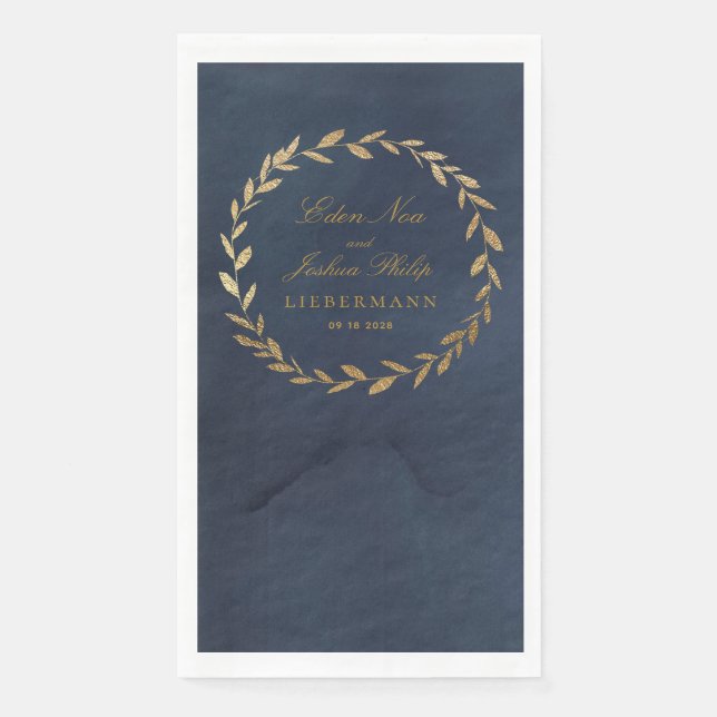 Serviette En Papier Élégant Mariage de la couronne d'or et de la marin (Devant)