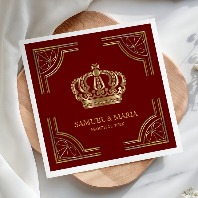 Serviette En Papier Élégant Mariage de la Couronne Ornate Red Gold (Créateur téléchargé)