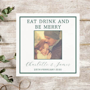 Serviette En Papier Élégant Mariage de la frontière verte