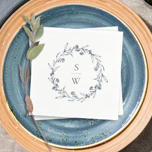Serviette En Papier Élégant Mariage de monogramme de couronne de lauri
