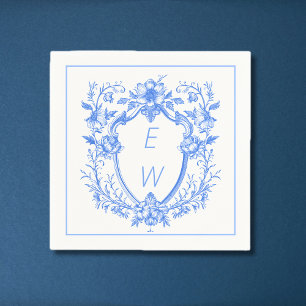 Serviette En Papier Élégant Mariage de monogramme de crête bleue