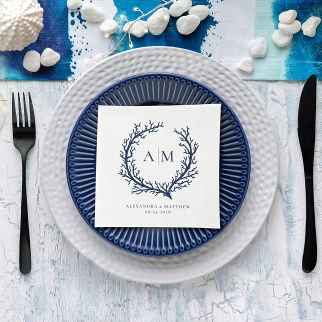 Serviette En Papier Élégant Mariage de Monogramme Nautique Plage (Créateur téléchargé)