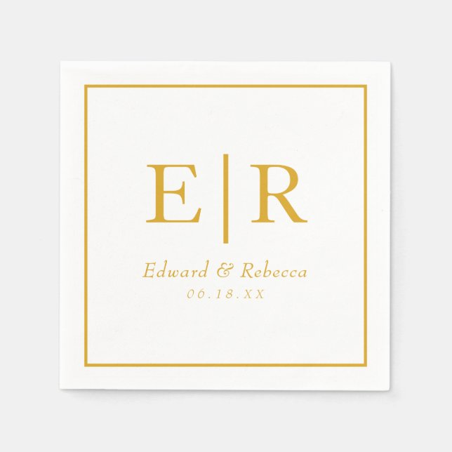 Serviette En Papier Élégant Mariage de Monogramme Or (Devant)