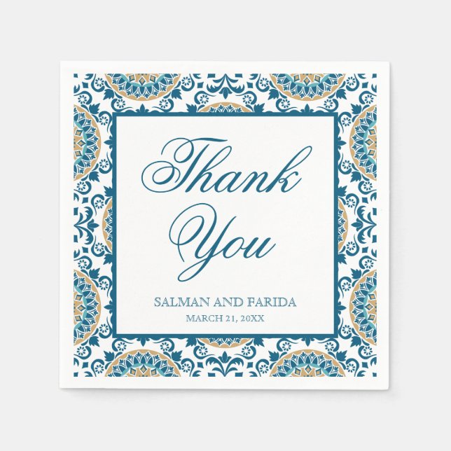 Serviette En Papier Élégant Mariage de mosaïque bleu persan (Devant)