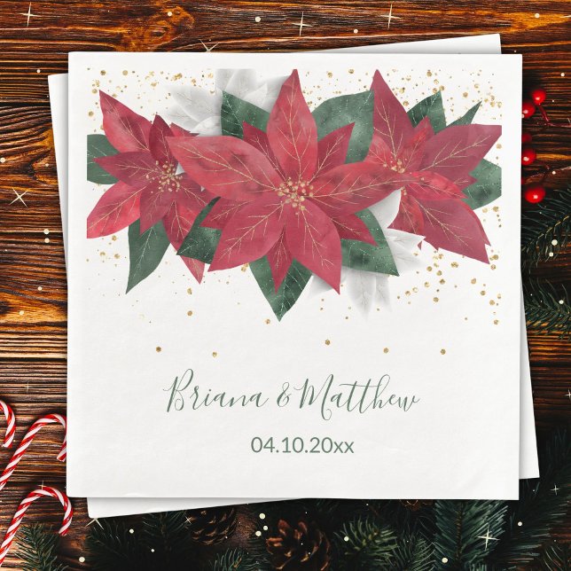 Serviette En Papier Élégant Mariage de Noël vert Poinsettia (Créateur téléchargé)