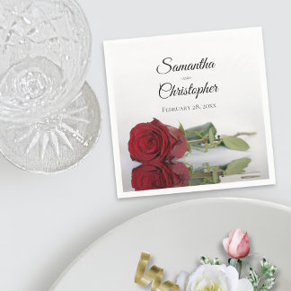 Serviette En Papier Élégant Mariage de Rose rouge à longue tige
