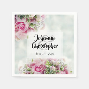 Serviette En Papier Élégant Mariage de roses et de pivoines florales p