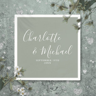 Serviette En Papier Élégant Mariage de signature Silver Sage