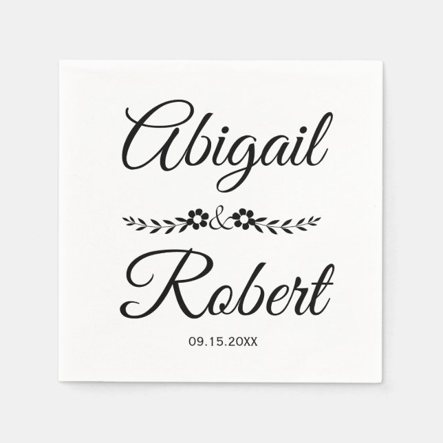 Serviette En Papier Élégant mariage de typographie noir et blanc (Devant)