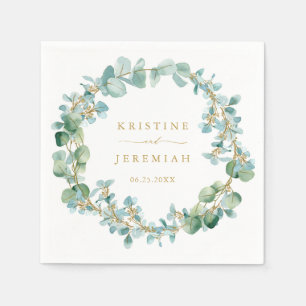 Serviette En Papier Élégant Mariage d'Eucalyptus or Wreath