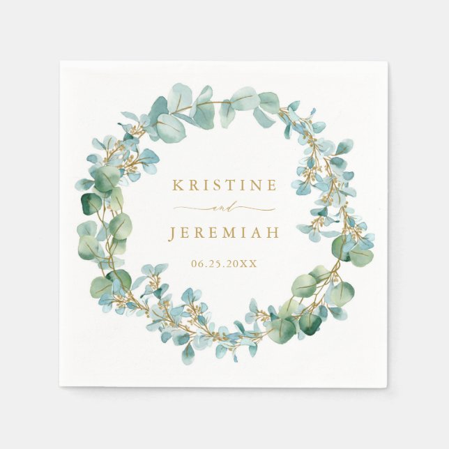 Serviette En Papier Élégant Mariage d'Eucalyptus or Wreath (Devant)