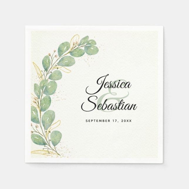 Serviette En Papier Elégant Mariage d'Eucalyptus romantique aquarelle (Devant)
