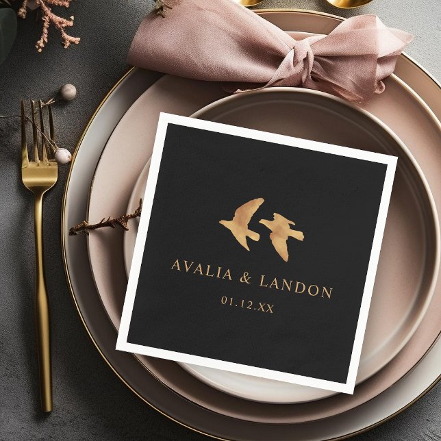 Serviette En Papier Elégant Mariage d'Oiseaux d'Or (Créateur téléchargé)