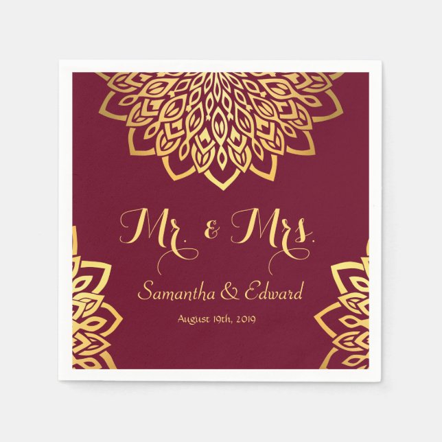 Serviette En Papier Élégant Mariage d'or de Bourgogne (Devant)