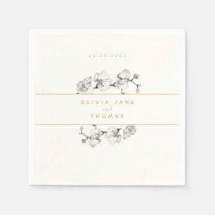 Serviette En Papier Élégant Mariage d'or floral romantique sophistiqué