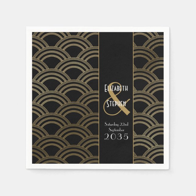 Serviette En Papier Elégant Mariage d'or Gatsby Art Déco des années 19 (Devant)