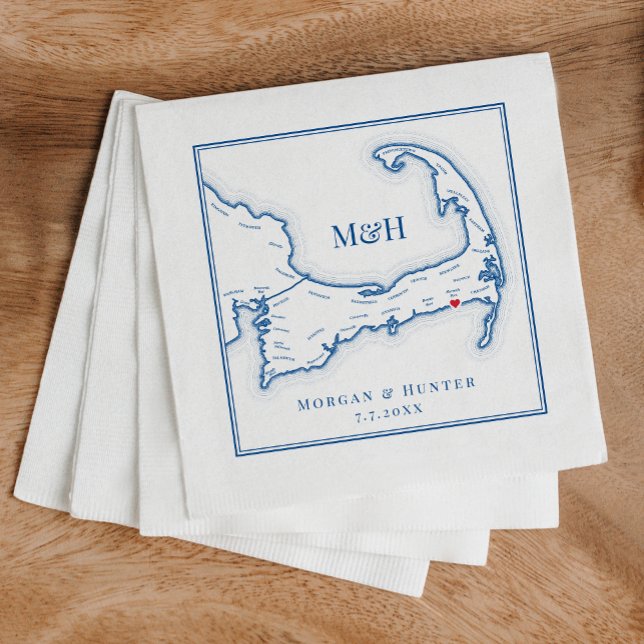 Serviette En Papier Elégant Mariage du club de plage de Wychmere (Custom Cape Cod Napkins perfect for an elegant navy blue destination wedding in Cape Cod)