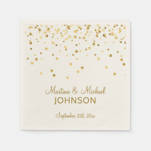 Serviette En Papier Élégant Mariage ECRU Gold Confetti personnalisé