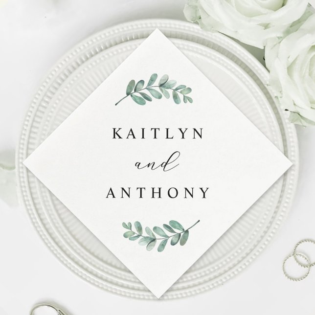 Serviette En Papier Élégant Mariage Eucalyptus (Créateur téléchargé)