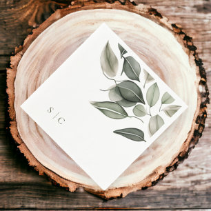 Serviette En Papier Élégant mariage feuillage vert bouché