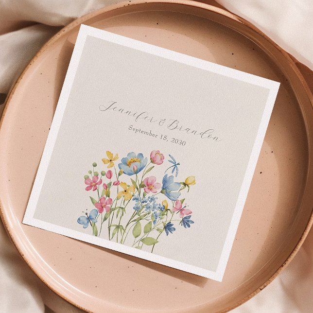 Serviette En Papier Élégant Mariage Fleur sauvage (Créateur téléchargé)