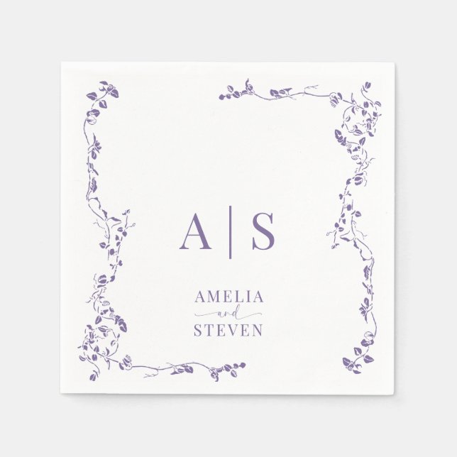 Serviette En Papier Élégant Mariage floral (Devant)