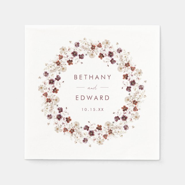 Serviette En Papier Élégant Mariage floral automne (Devant)