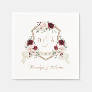 Serviette En Papier Élégant Mariage Floral Blush Bourgogne