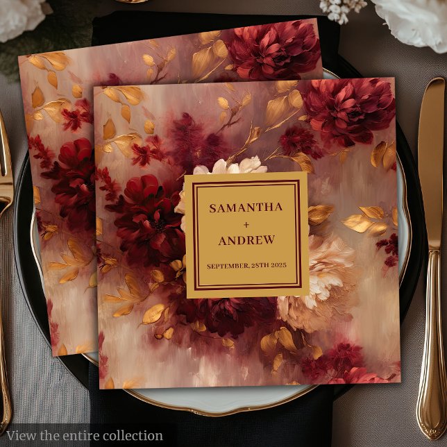 Serviette En Papier Élégant Mariage Floral Bourgogne Blush Or Napkins (Elegant Floral Burgundy Blush Gold Wedding Napkins)