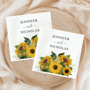 Serviette En Papier Élégant Mariage floral de tournesol