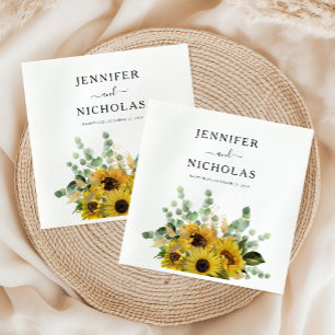 Serviette En Papier Élégant Mariage floral de tournesol Eucalyptus