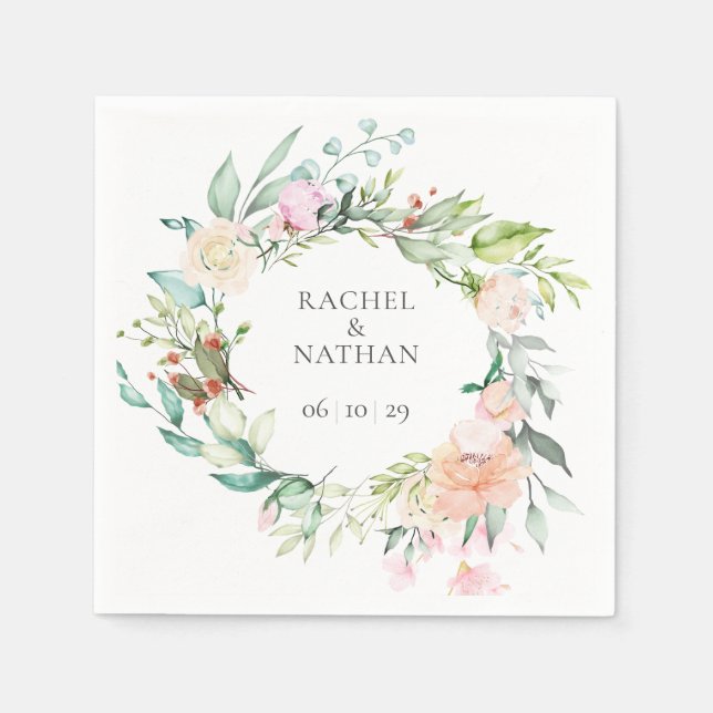 Serviette En Papier Élégant mariage floral de verdure à l'aquarelle (Devant)